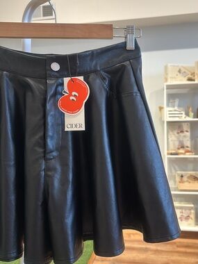 NWT Cider Black Faux Leather Skater Mini Skort